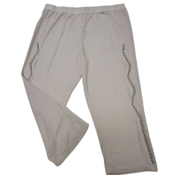 𝅺WHITE Elastic Waist Cotton Poly Capri Pants with Sequin Accents  Size L/XL - Picture 1 of 8